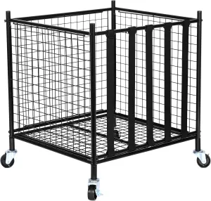 Happybuy Rolling Sports Ball Storage Cart, Lockable Basketball Cage with Elastic Straps, Steel Organizer for Indoor and Outdoor Use in Gyms, Garages, and Schools