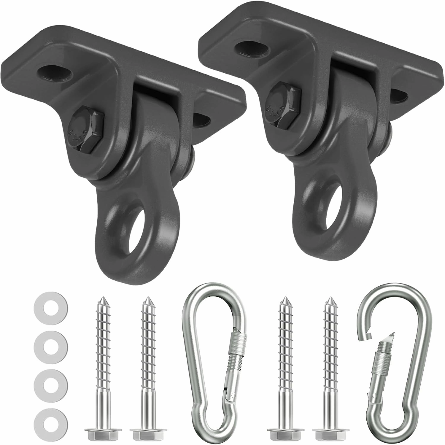 Heavy Duty Porch Swing Hangers Kit, with Screws Bolts for Wooden Sets Playground Porch Patio Yoga Seat Indoor Outdoor Hanging Snap Hooks (2 Pack Black)