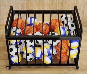 Heavy Duty Rolling Ball Cart with Lockable Wheels & Lid, Home/School Playground/Gym Sports Equipment Organizer Rack for Baseball/Soccer/Basketball~/