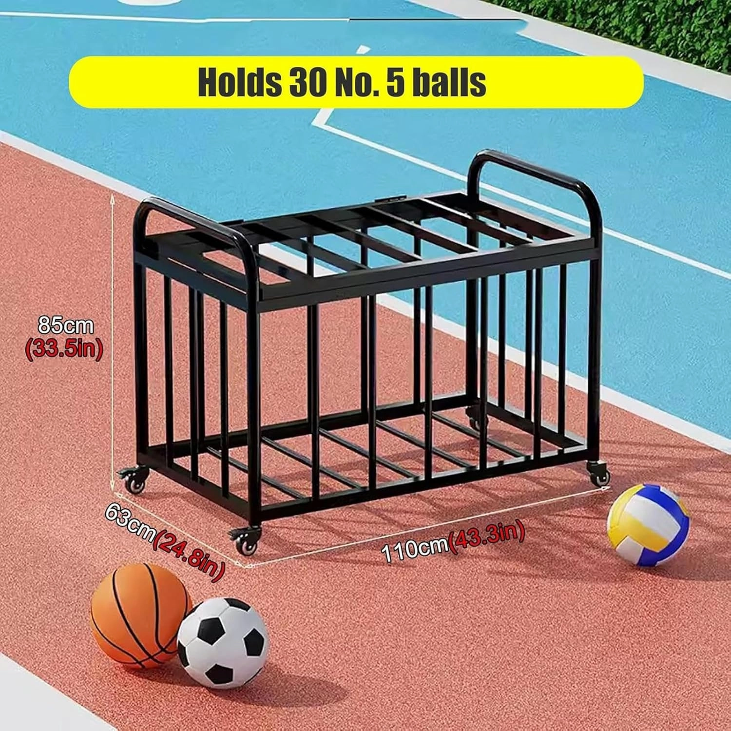 Heavy Duty Rolling Ball Cart with Lockable Wheels & Lid, Home/School Playground/Gym Sports Equipment Organizer Rack for Baseball/Soccer/Basketball~/