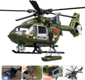 Helicopter Toy with Lights and Sound,Simulative Rescue Helicopter Vehicles Toys for Kids Aged 3 and Up,Pull-Back Propeller Army Toys Toddler Kids Boys Gifts (Military Helicopter)