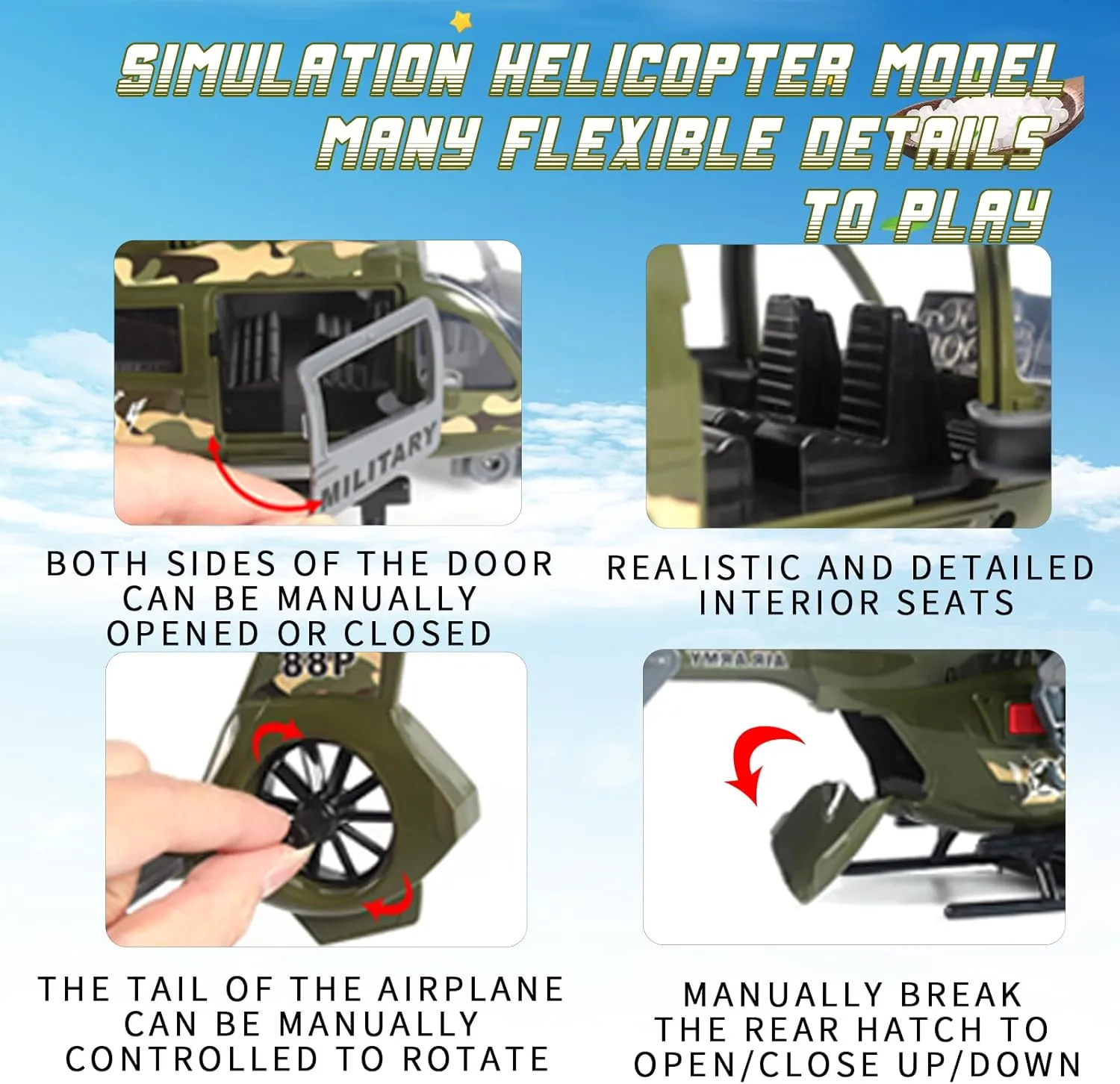Helicopter Toy with Lights and Sound,Simulative Rescue Helicopter Vehicles Toys for Kids Aged 3 and Up,Pull-Back Propeller Army Toys Toddler Kids Boys Gifts (Military Helicopter)