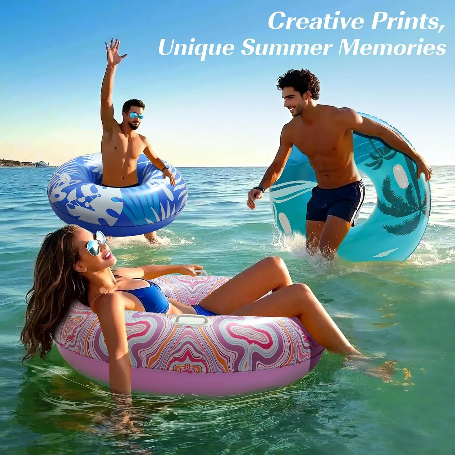 HeySplash Pool Tubes for Adult, Tube Rafts Large Floats with Handles, 42 Inch Inflatable Cute Swimming Ring Lounge for Pool Beach River Lake, Swim Floaties Party Decoration Toys