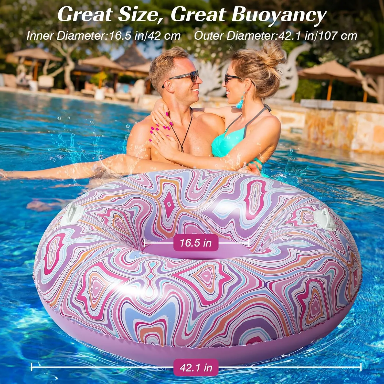 HeySplash Pool Tubes for Adult, Tube Rafts Large Floats with Handles, 42 Inch Inflatable Cute Swimming Ring Lounge for Pool Beach River Lake, Swim Floaties Party Decoration Toys