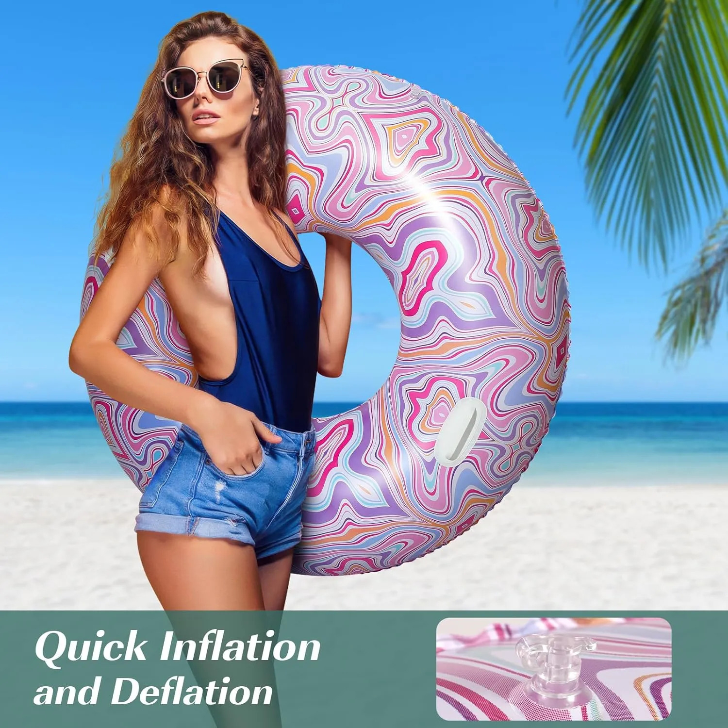 HeySplash Pool Tubes for Adult, Tube Rafts Large Floats with Handles, 42 Inch Inflatable Cute Swimming Ring Lounge for Pool Beach River Lake, Swim Floaties Party Decoration Toys