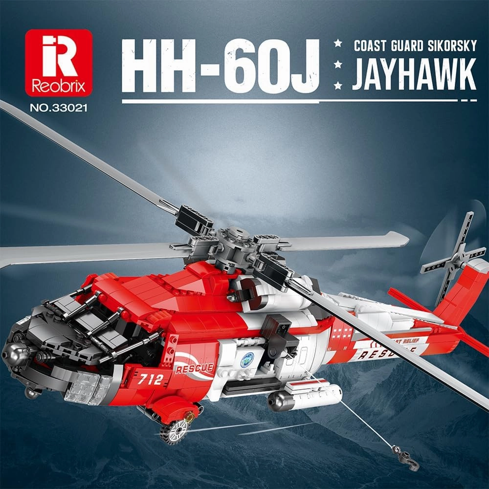HH-60J Guard Search and Rescue Aircraft Building Set,Military Army Airplane Toy,Collectible Display Helicopter Model Collectible Home Decor,33026 Gifts for Adults Boys Kids 14 ,1137 PCS