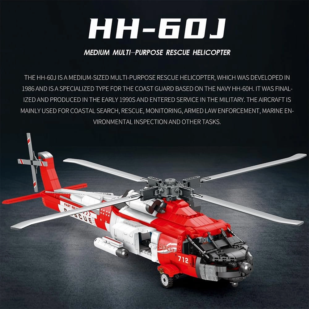 HH-60J Guard Search and Rescue Aircraft Building Set,Military Army Airplane Toy,Collectible Display Helicopter Model Collectible Home Decor,33026 Gifts for Adults Boys Kids 14 ,1137 PCS
