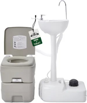 Hike Crew Portable Camping Sink & Toilet | Large Hand Washing Station with 4.5 Gal Capacity, Hands-Free Foot Pump, Faucet, Soap Dispenser & Towel Rack | Includes Travel Toilet with 5 Gal Waste Tank