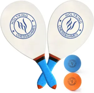 HOLYKING Wooden Beach Paddle Sets Painted Highlight Tennis Racket Balls Game Sport Outdoor for Beach Holiday, Comes with 2 Balls & Carry Bag