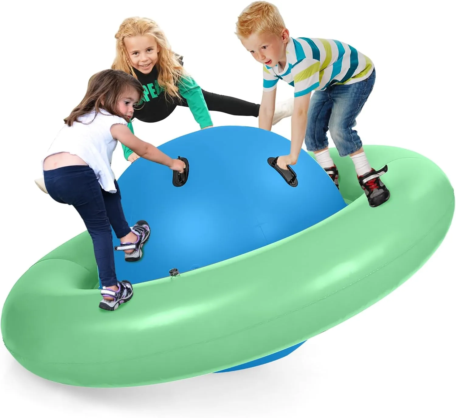 HONEY JOY 8-Foot Inflatable Dome Rocker Bouncer, Giant Roll and Play Seesaw Rocker w/6 Handles, Max Weight 250 Lbs, Blow Up Backyard Toy for Outdoor Game Activities, Gift for Boys Girls Ages 5 (Green)