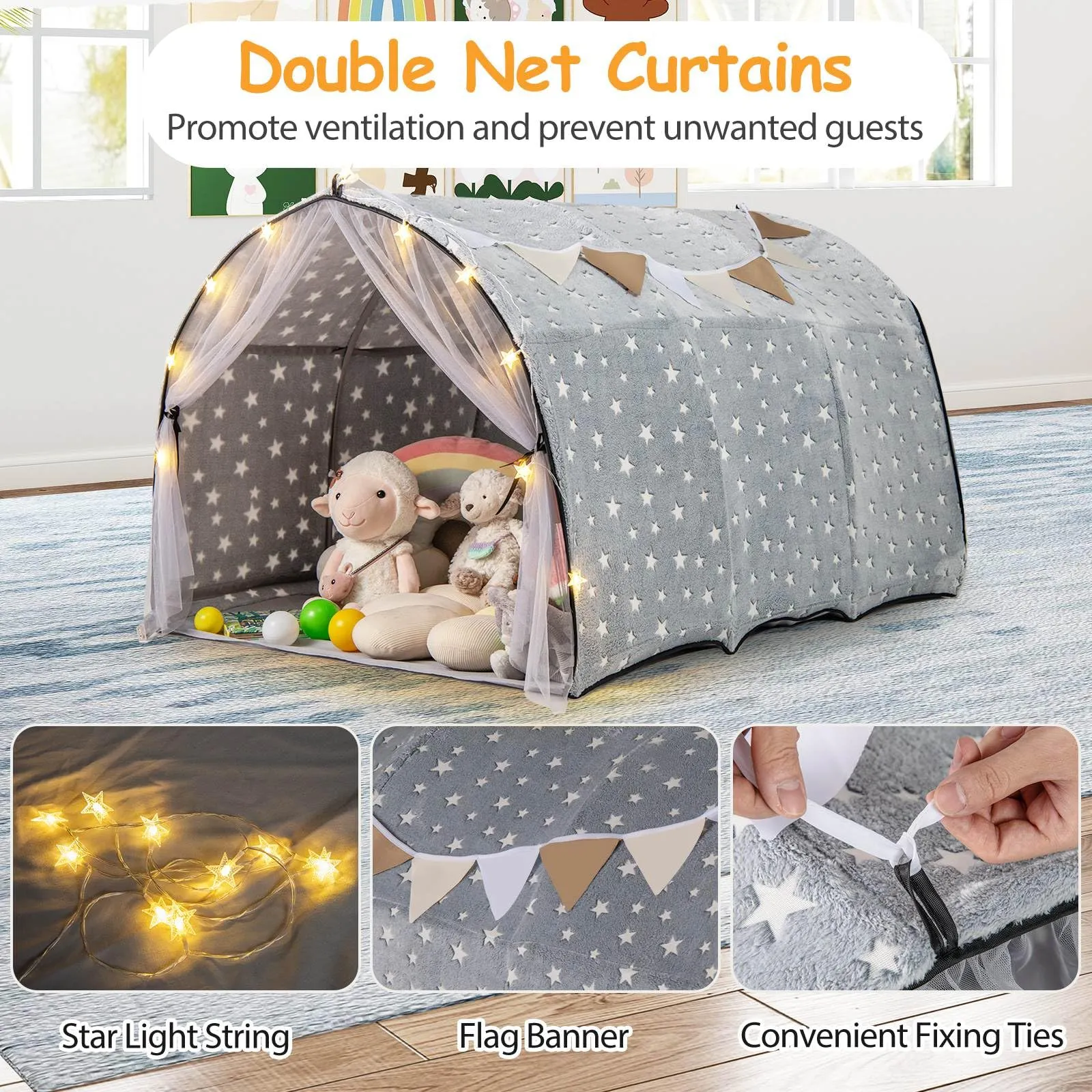 HONEY JOY Kids Dream Bed Tent, Magical Twin Bunk Bed Privacy Space
