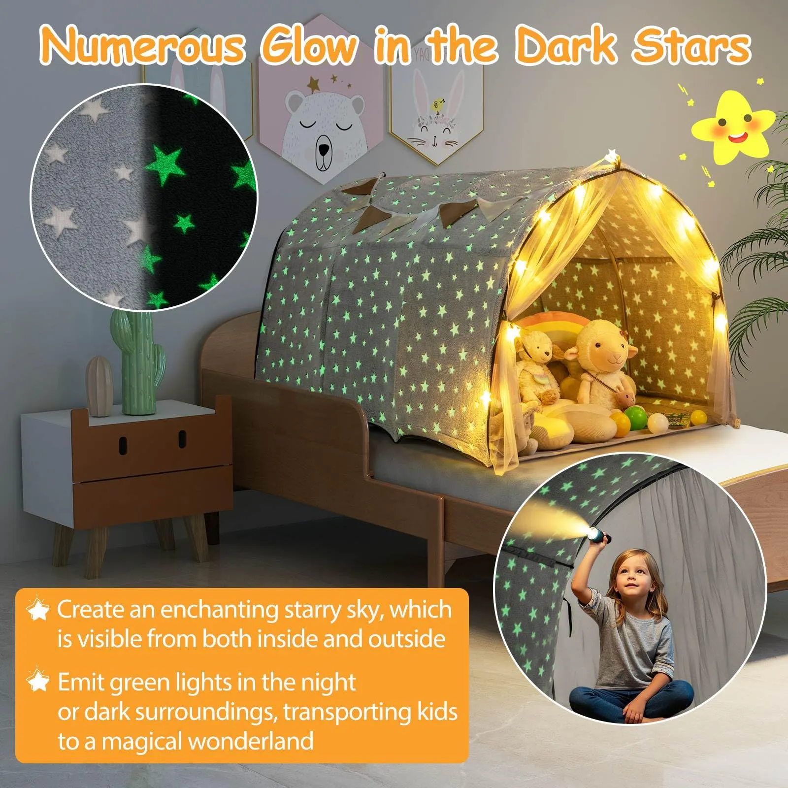 HONEY JOY Kids Dream Bed Tent, Magical Twin Bunk Bed Privacy Space