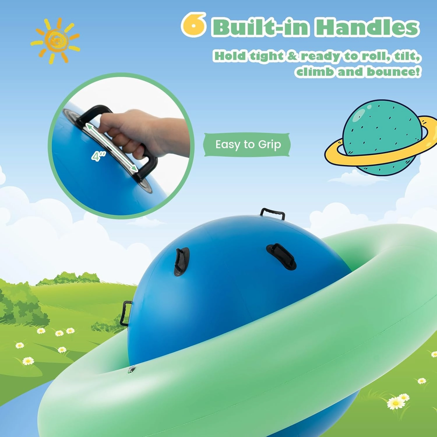 HONEY JOY 8-Foot Inflatable Dome Rocker Bouncer, Giant Roll and Play Seesaw Rocker w/6 Handles, Max Weight 250 Lbs, Blow Up Backyard Toy for Outdoor Game Activities, Gift for Boys Girls Ages 5 (Green)