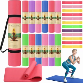Hoolerry Yoga Mats Bulk Includes 12 Pcs 68” x 24” x 6mm Thick Exercise Mat Non Slip 12 Resistance Bands 12 Carrying Straps for Women Girls for Gym Yoga Workout Pilates