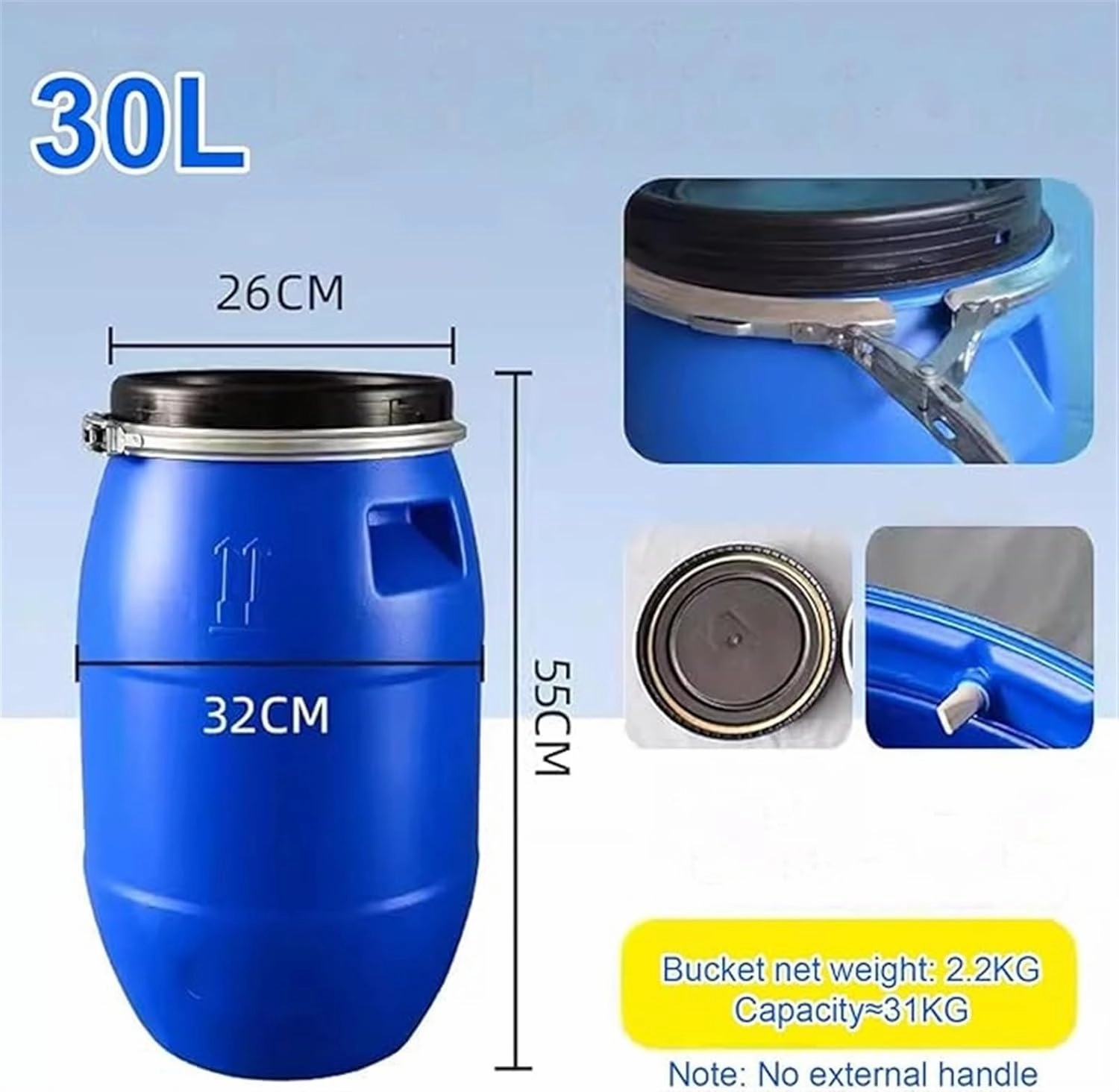 Household Garden Water Tank Food-Grade Plastic Buckets 30L/50L/60L/100L/120L/160L/200L Outdoor Travel Camping Water Tank(30L)