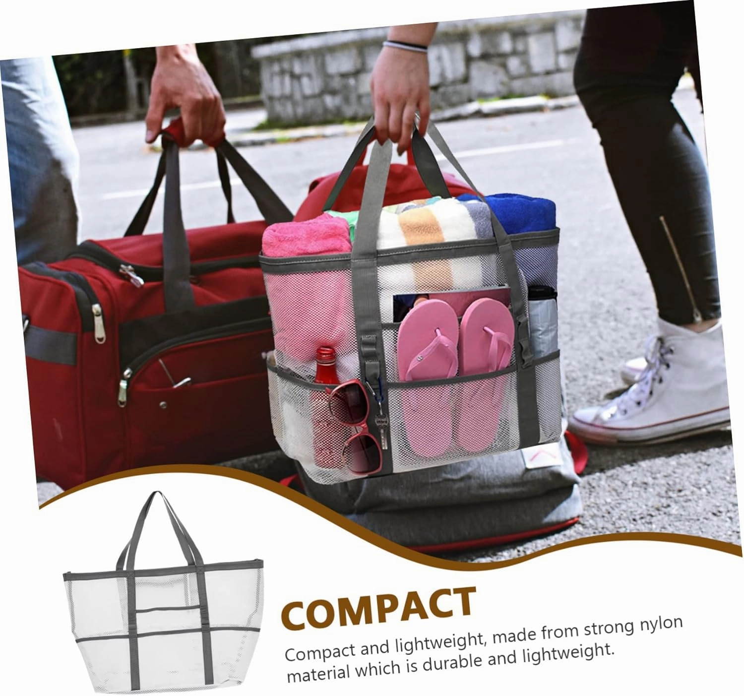 Housoutil 2pcs Portable Beach Toiletry for Toy with Organizers Use Multifunctional Mesh Bag Handle Basket, Whitex2pcs, 59x36cmx2pcs