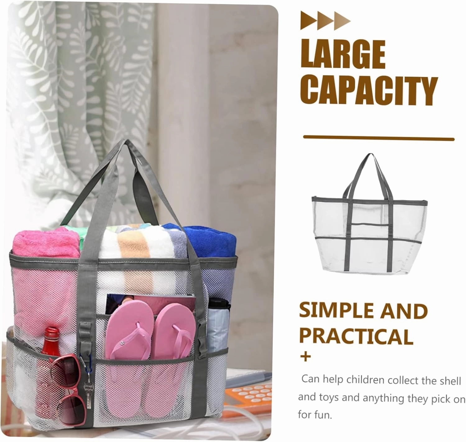 Housoutil 2pcs Portable Beach Toiletry for Toy with Organizers Use Multifunctional Mesh Bag Handle Basket, Whitex2pcs, 59x36cmx2pcs