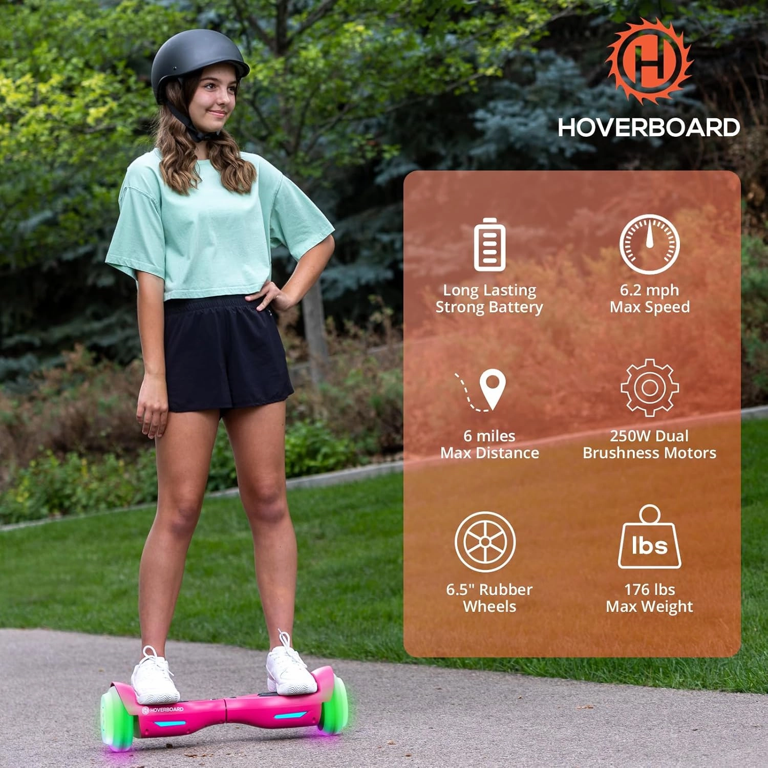 Hoverboard with Music Speaker, 6.5" LED Wheels Lights Self Balancing Scooter, Max 5/6 Miles Range & 6.2mph Powered by Dual 200W/250W Motor, UL2272 Certified, Hover Board Present for Kids