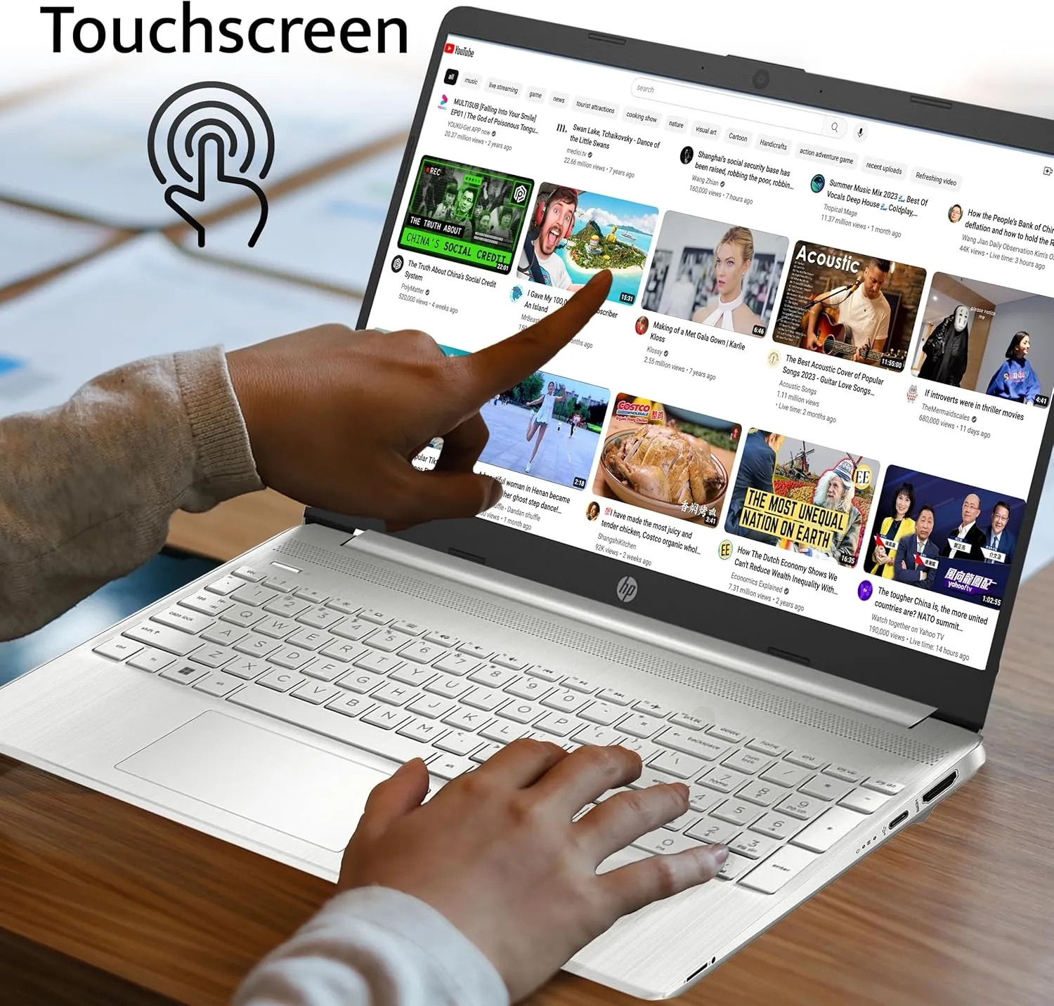 HP 2022 15.6'' HD Touchscreen Laptop, 11th Gen Intel Core i3-1115G4, 8GB DDR4 RAM, 256GB PCIe SSD, Intel UHD Graphics, HD Audio, 720p HD Camera, Win 11, Silver, 32GB Snow Bell USB Card