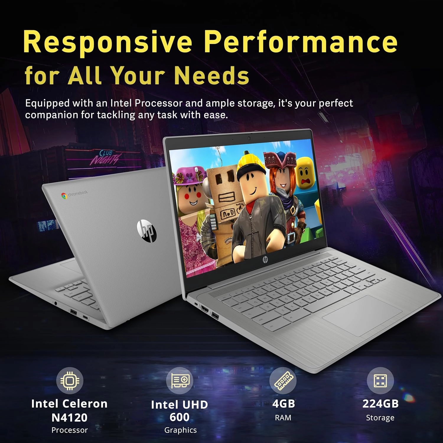 HP Chromebook 14" HD Laptop for Business & Students, Intel Celeron N4120, 4GB LPDDR4, 224GB Storage(64GB eMMC 160GB Docking Station), UHD Graphics, Webcam, Long Battery Life, Chrome OS, Modern Gray