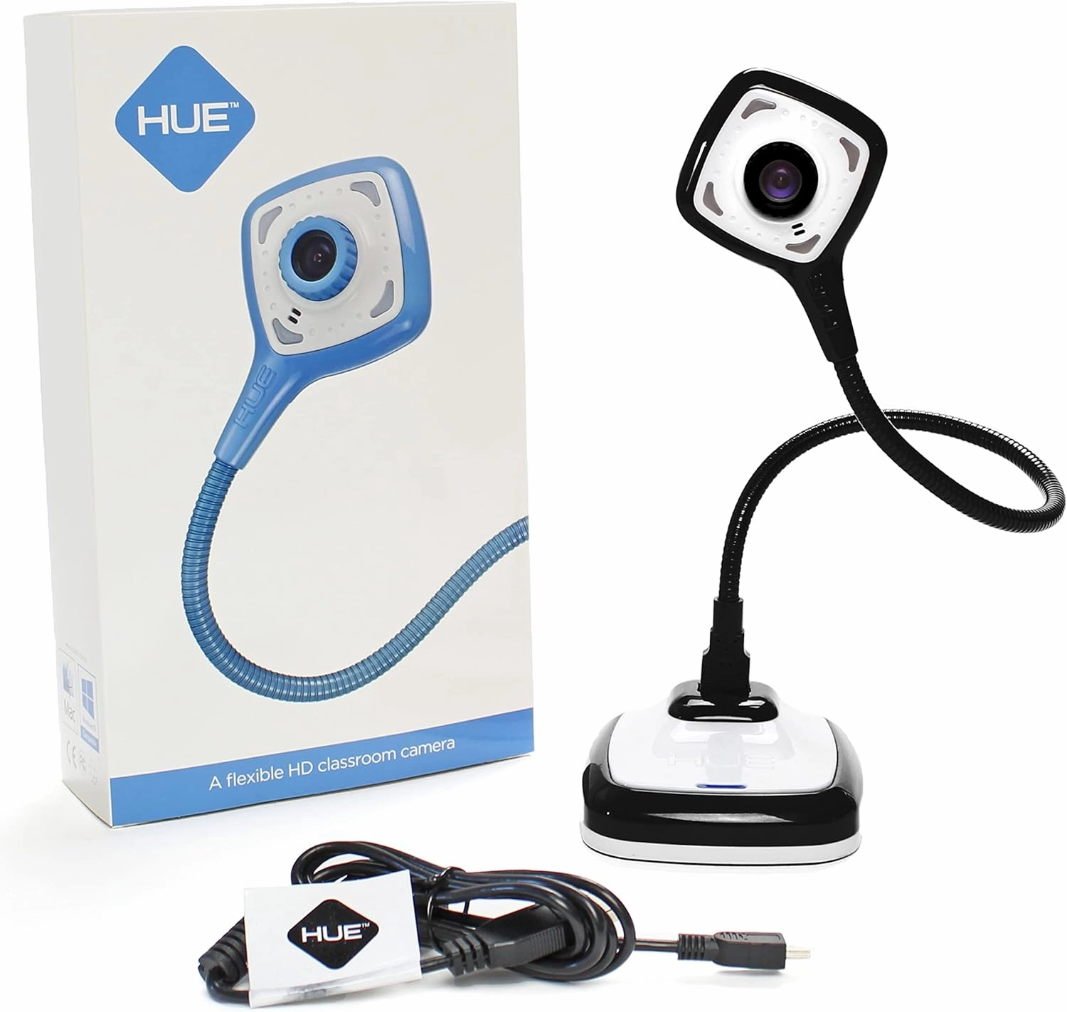 HUE HD Pro Flexible USB 11x17 Document Camera and Classroom Visualizer for Teachers: Built-in Microphone/Lights, Windows, macOS, Chromebook Compatibility (Black Camera)