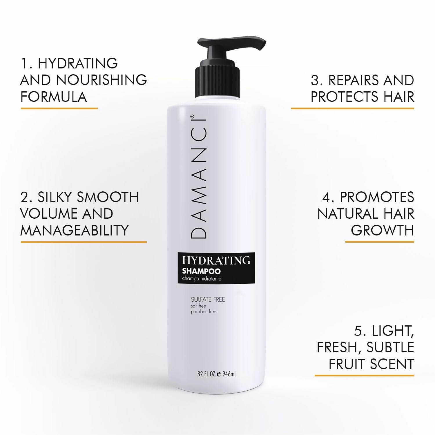 Hydrating Salt Free Shampoo, Sulfate and Paraben Free, Keratin Shampoo Restore Hair and Remove Frizz, with Collagen, Olive, Coconut and Jojoba Oil (32 oz)