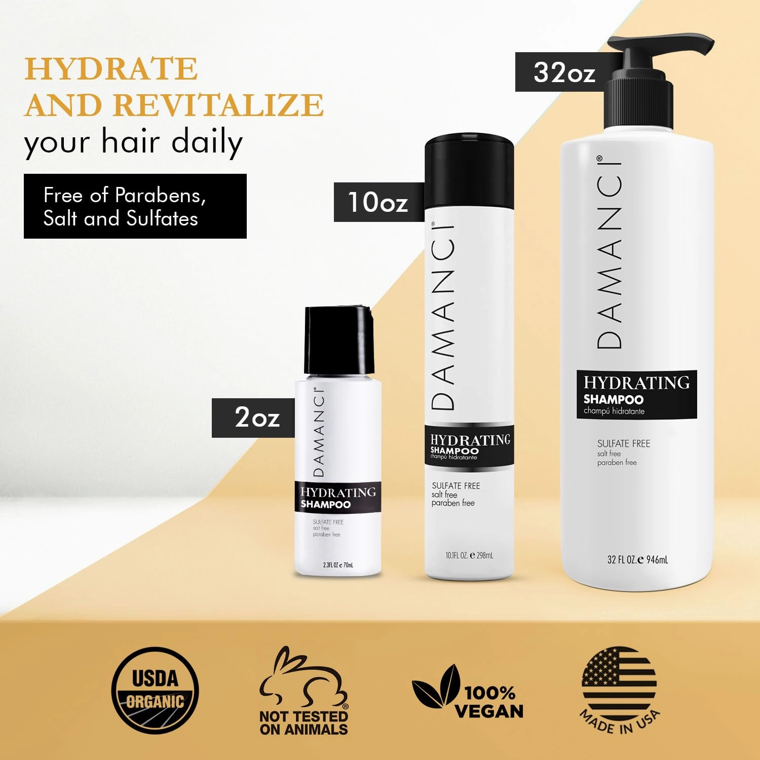 Hydrating Salt Free Shampoo, Sulfate and Paraben Free, Keratin Shampoo Restore Hair and Remove Frizz, with Collagen, Olive, Coconut and Jojoba Oil (32 oz)
