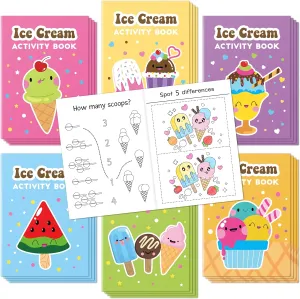 Ice Cream Activity Books for Kids 48Pcs Summer Ice Cream Mini Games Coloring Book Set Bulk Mazes Word Search Word Scramble Games for School Classroom DIY Art Gifts Summer Holiday Party Favors