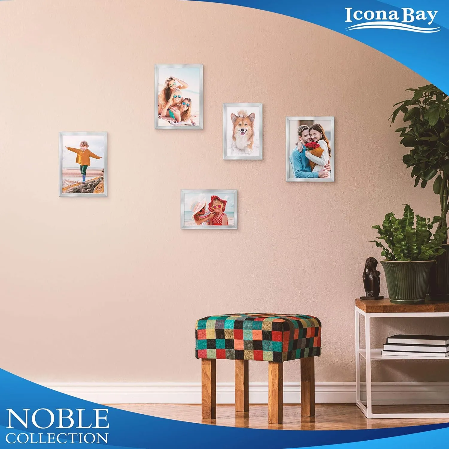 Icona Bay 5x7 Picture Frames (Silver, 6 Pack), Modern Professional Frame Set, Noble Collection
