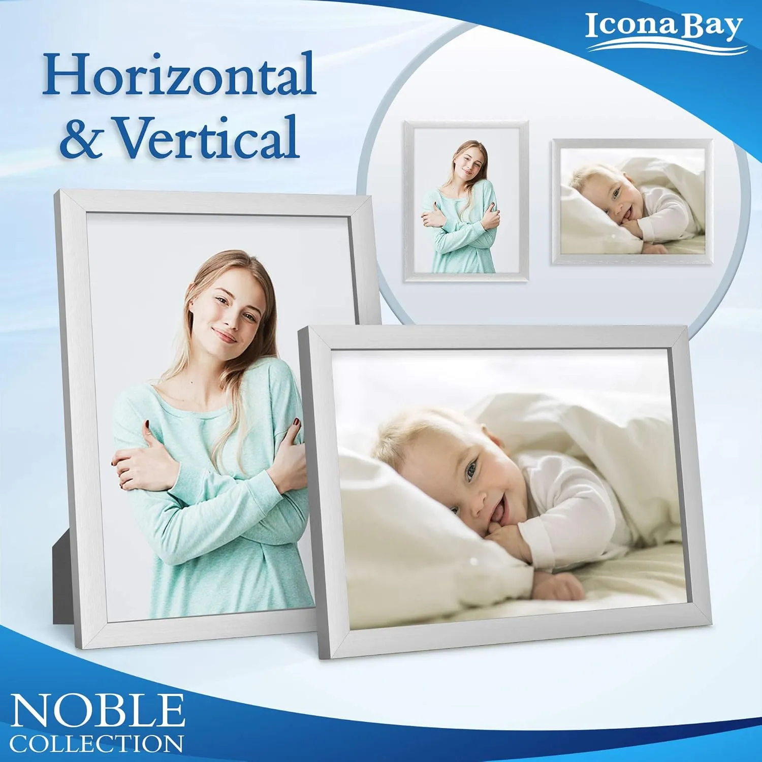 Icona Bay 5x7 Picture Frames (Silver, 6 Pack), Modern Professional Frame Set, Noble Collection