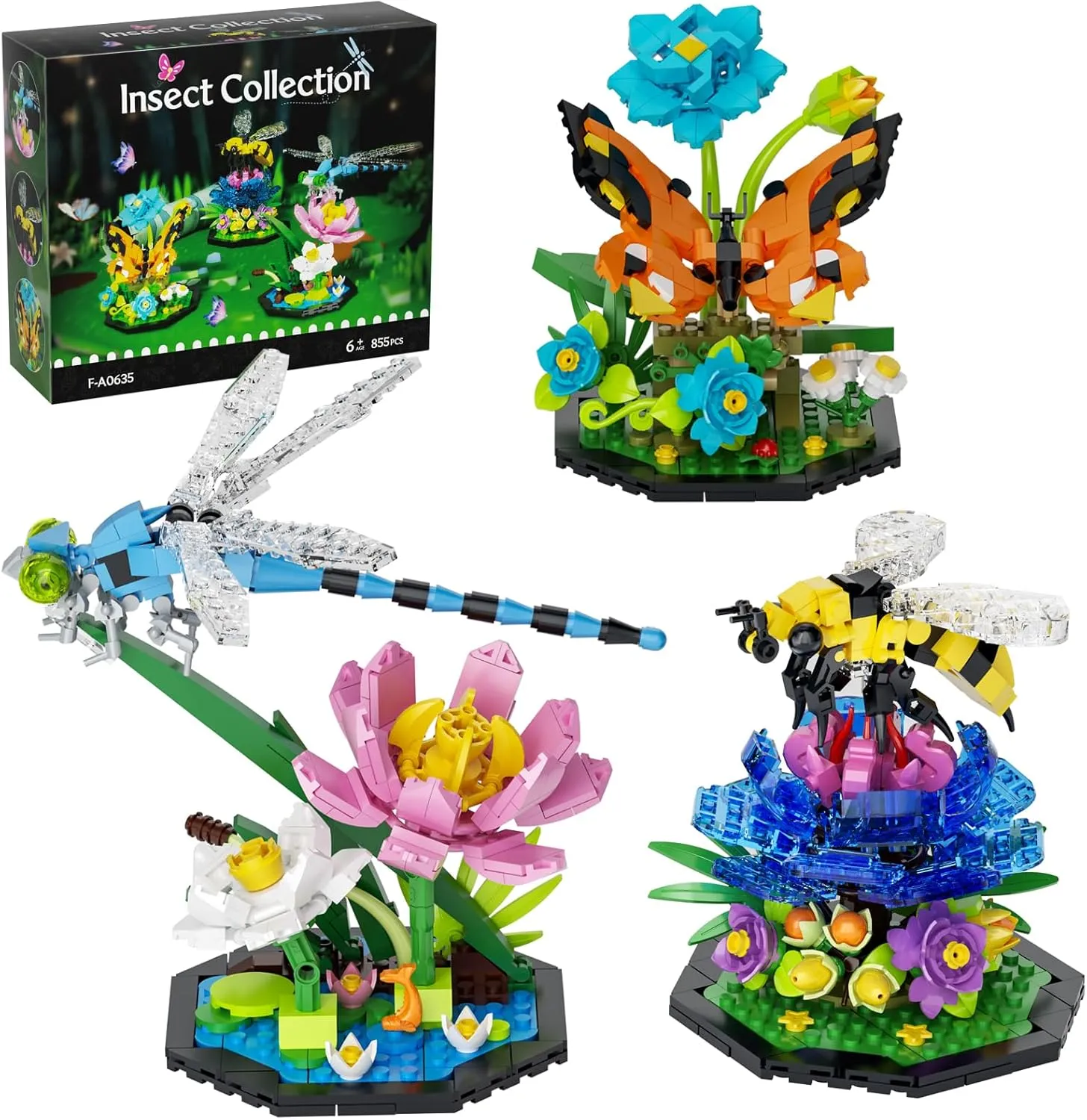 Ideas Insect Collection Building Set,855 PCS Relax Project for Botanicals Flowers Lovers, Butterfly Dragonfly Bee Display Models, Gifts Bugs Building Toys and Nature Décor for Adults Boys Girls