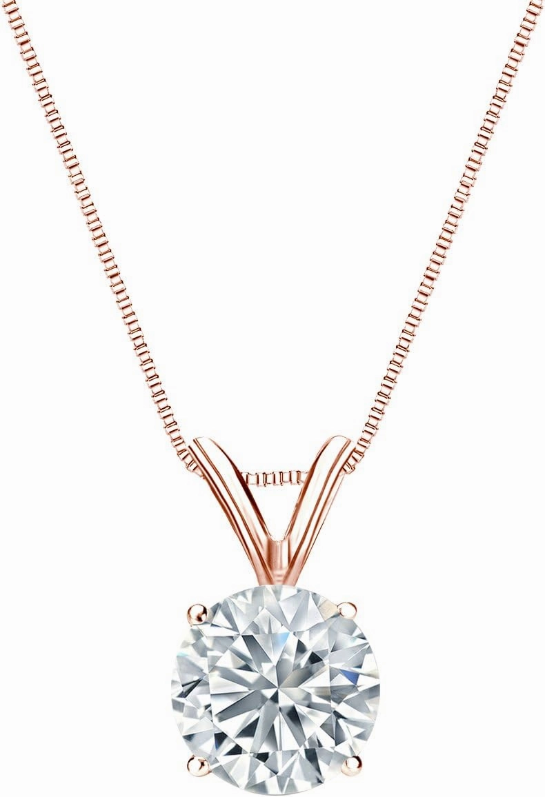 IGI Certified 3/4 to 1 Carat Round Lab Grown Diamond Solitaire Pendant Necklace in 14k Gold on 18 Inch Box Chain (H-I, VS1-VS2, cttw) 4-Prong Basket by Diamond Wish