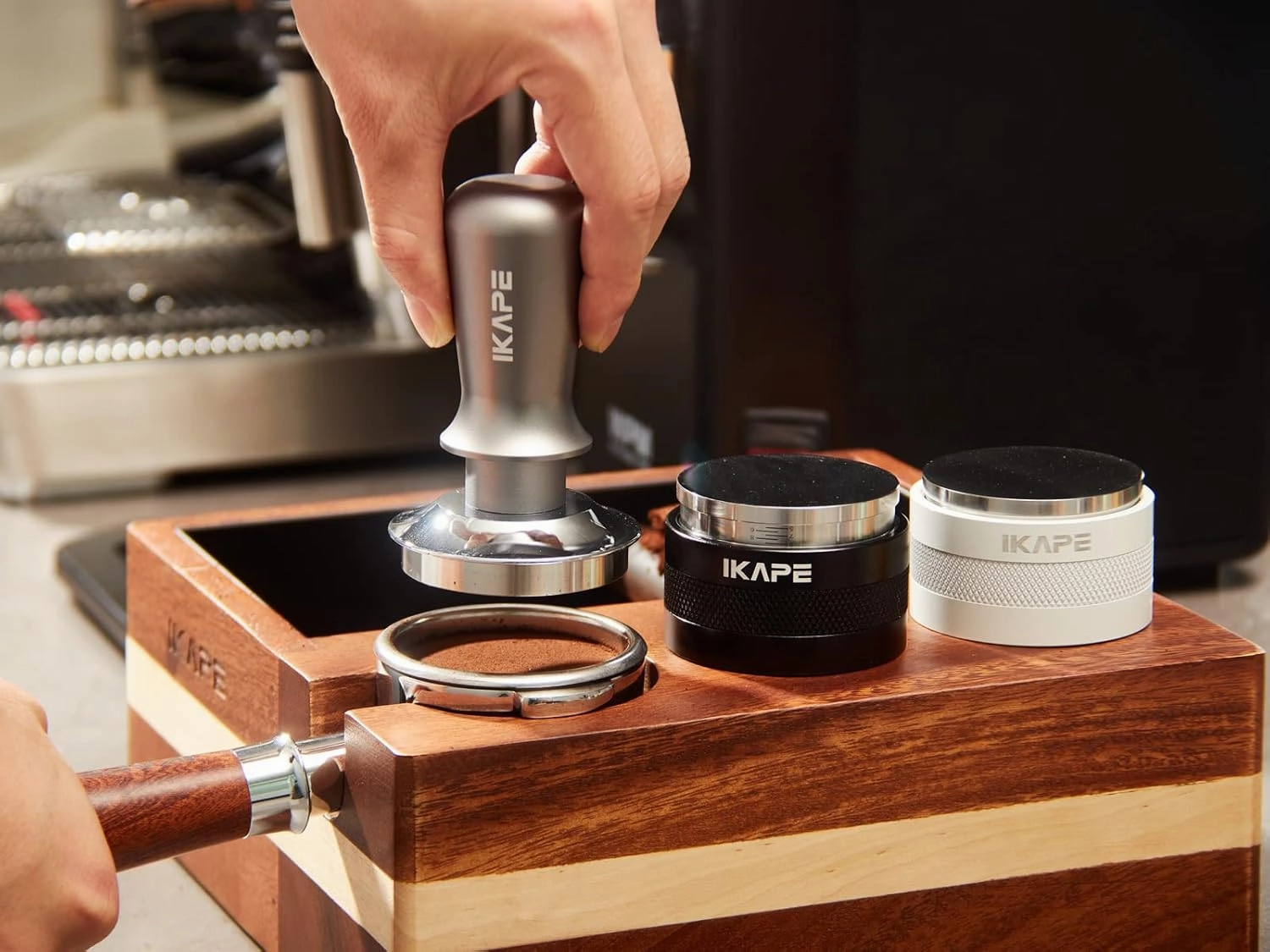 IKAPE 53mm Espresso Tamper, Premium Barista Coffee Tamper with Calibrated Spring Loaded, 100% Flat Stainless Steel Base Tamper Fits for Breville Series 54mm Portafilter Basket