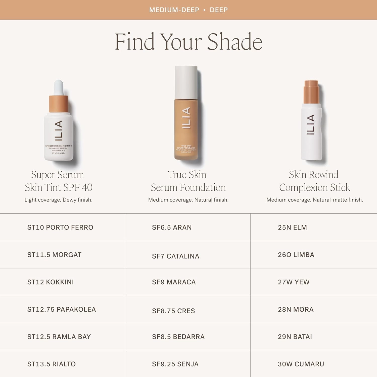 ILIA - True Skin Serum Foundation | Non-comedogenic, Cruelty-Free, Vegan, Weightless Feel, Buildable Coverage, Safe For Sensitive Skin (Aran SF6.5)