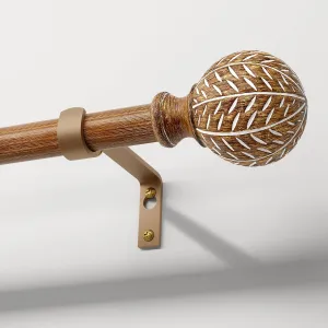Imitation Wood Grain Ball Curtain Rods for Windows 72 to 144 Inch,1 Inch Heavy Duty Adjustable Wood Curtain Rod,Boho Decorative Drapery Rods Set with Brackets,Size:36''-150''
