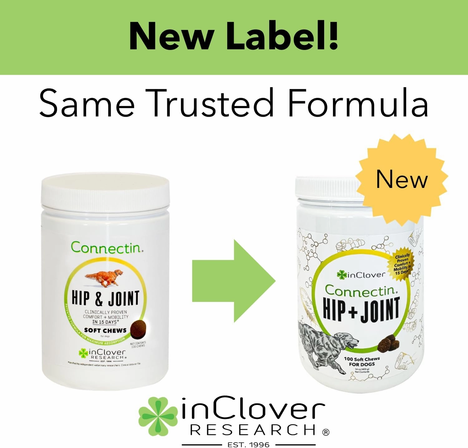 InClover Connectin Natural Hip & Joint Supplement for Dogs with Glucosamine, Chondroitin & Hyaluronic Acid - Soft Chew for Dog Mobility, Comfort & Active Lifestyle Support, 100 Count