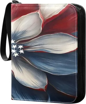 Independence Day Flowers Card Binder 4 Pocket Collectible Trading Card Albums with 50 Sleeves Double Side PU Waterproof 3 Ring for Sports & Game Cards
