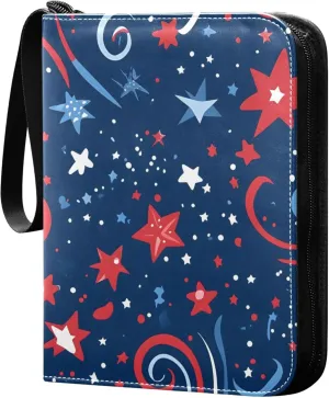 Independence Day Stars Card Binder 4 Pocket Collectible Trading Card Albums with 50 Sleeves Double Side PU Waterproof 3 Ring for Sports & Game Cards