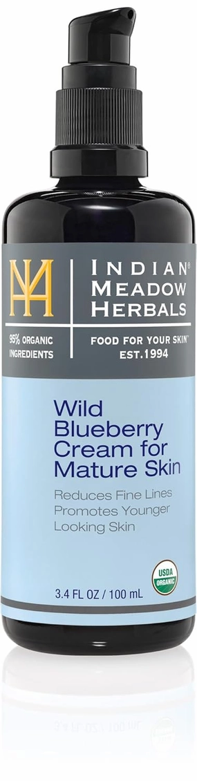 Indian Meadow Herbals Wild Blueberry Cream for Mature Skin (3.4oz) – Fine Line Face Cream Promotes Younger-Looking Skin - Deep Facial Moisturizer