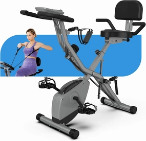 Indoor Exercise Bike for Seniors, 5 IN 1 Foldable Stationary Bike with 16-Level Magnetic Resistance and Tri-Position Ride, 330LBS Capacity, 6.6 LBS Flywheel, for Home Workout 818 Gray