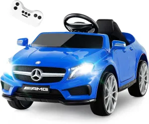 INFANS 12V Electric Kids Ride On Car, Licensed Mercedes Benz GLA45 Toy Car with Remote Control, MP3 Plug, USB, 2 Speeds, LED Lights, Battery Powered Toy Vehicle for Toddler Children (Blue)