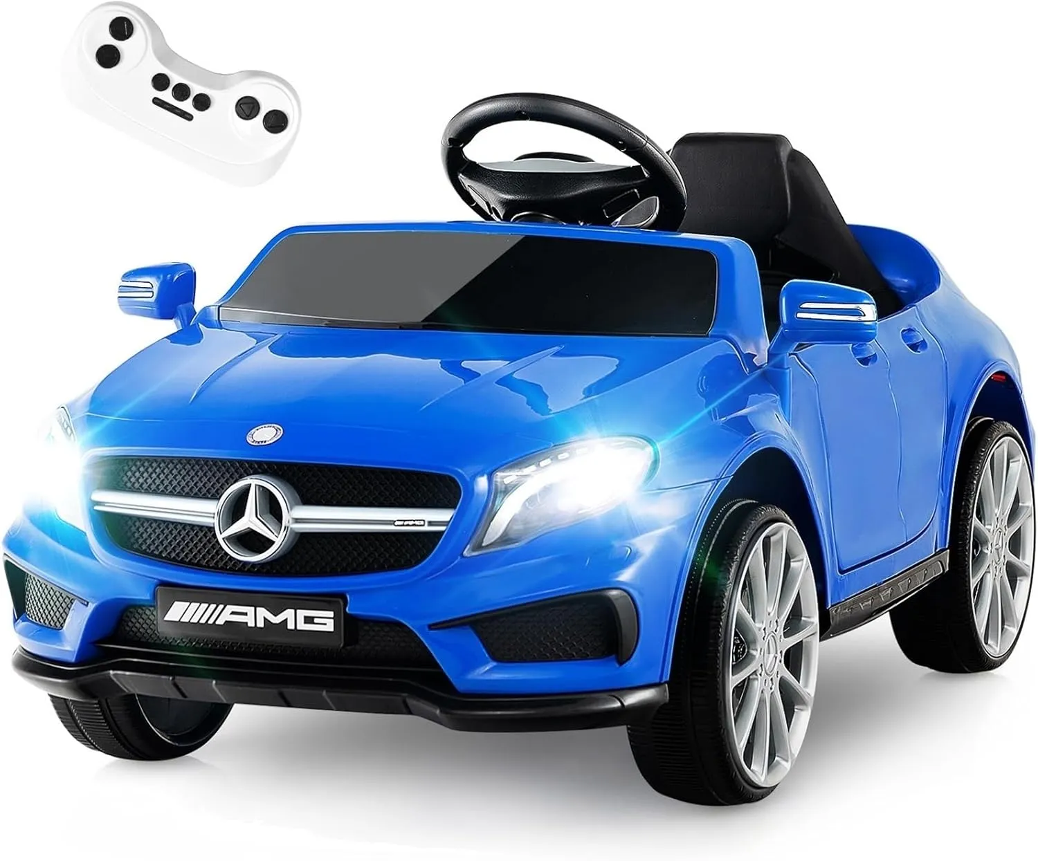 INFANS 12V Electric Kids Ride On Car, Licensed Mercedes Benz GLA45 Toy Car with Remote Control, MP3 Plug, USB, 2 Speeds, LED Lights, Battery Powered Toy Vehicle for Toddler Children (Blue)
