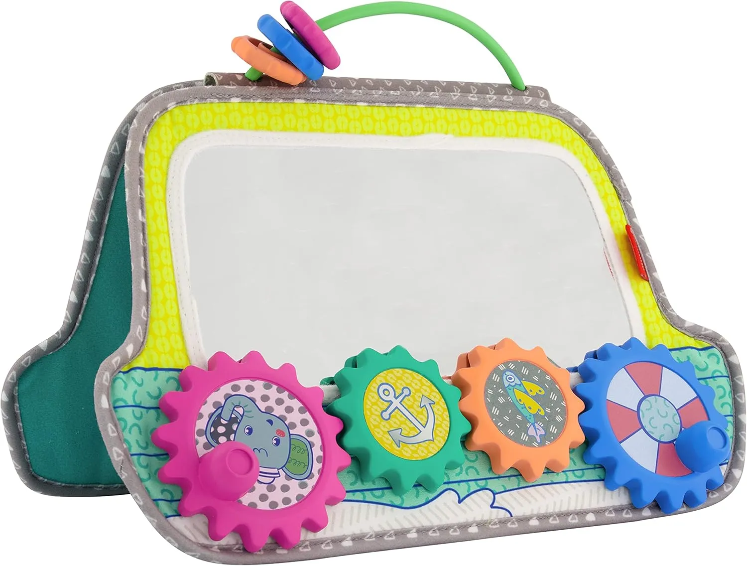 Infantino Busy Board Mirror & Sensory Discovery Toy Boat for Fine Motor Skill Development with Gears, Beads, High Contrast Prints, Tummy Time, Sit & Play or On The Go, for Newborns, Babies & Toddlers