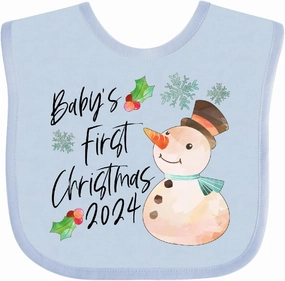 inktastic Baby's First Christmas 2024-Snowman and Holly Baby Bib