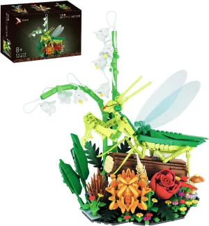 Insect Collection, Mantis and Chrysanthemum Building Block Set 753pcs with Rose Lily Artificial Flower & Botanical Piece, Bugs Building Toy for Kids Adults Nature Lovers & Mantis Fans