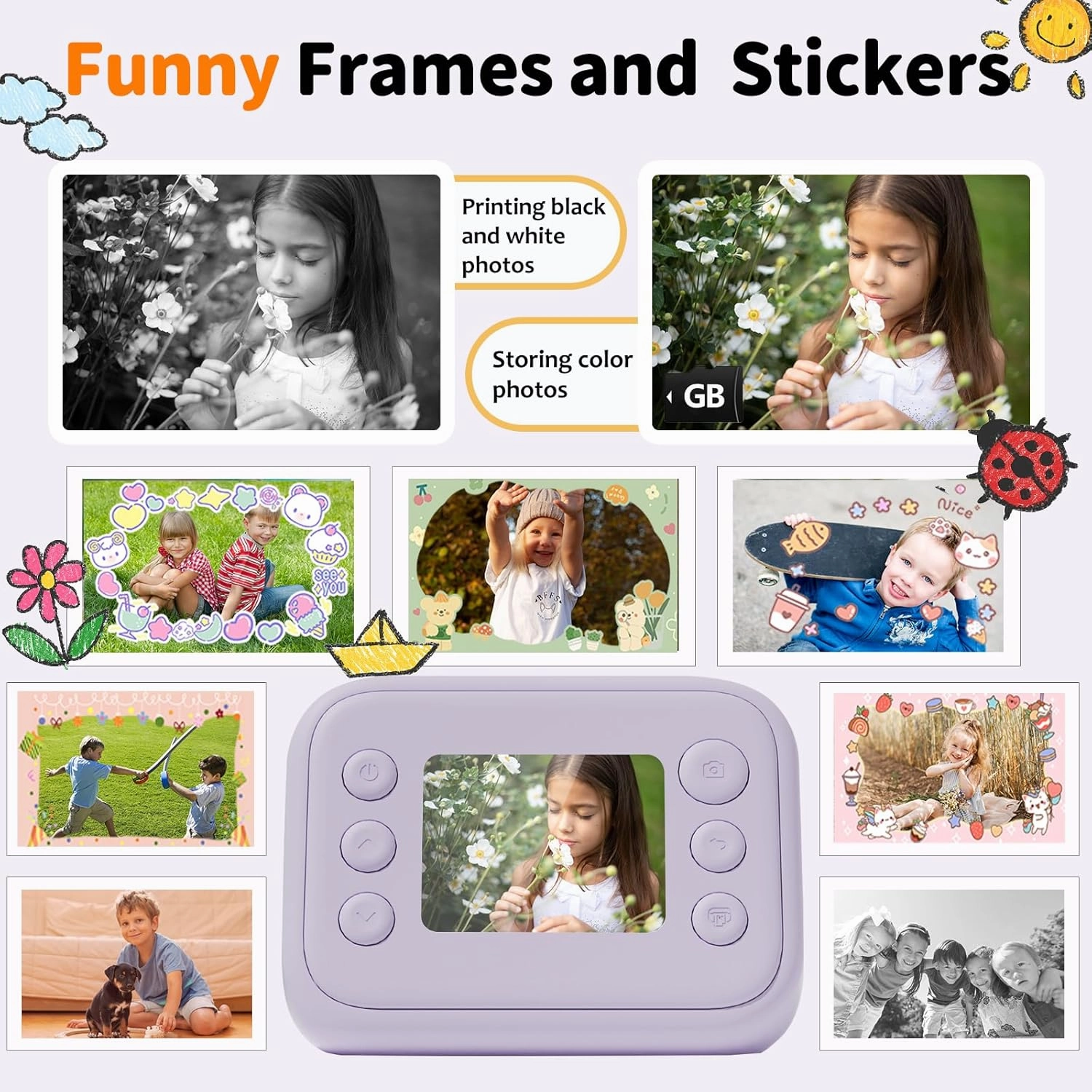 Instant Print Camera for Kids, Christmas Birthday Gifts for Girls Boys Age 3-12, Thermal Printing,1080P Digital Video Portable Travel Toddler Toy Camera Purple