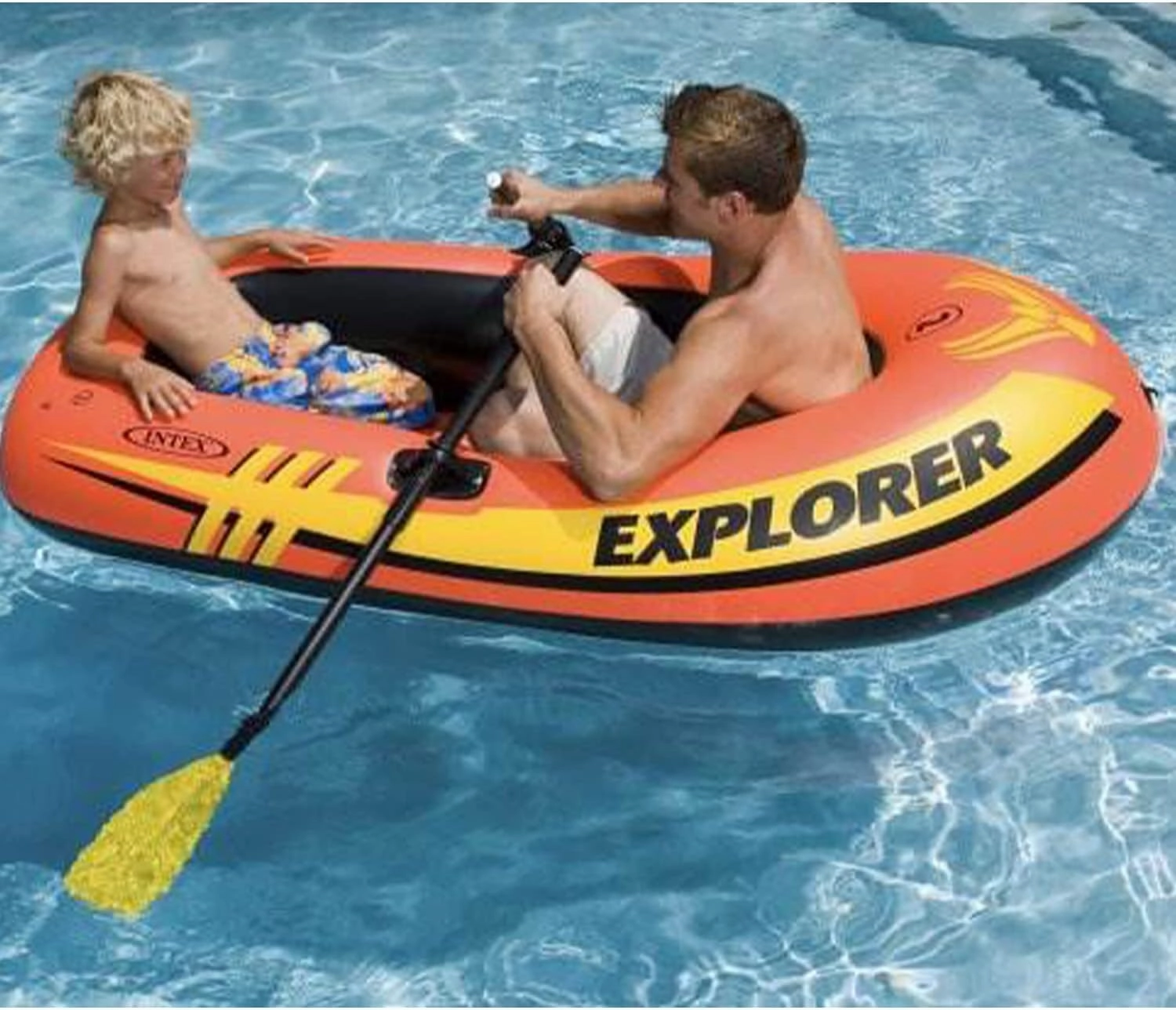 INTEX 58331EP Explorer 200 Inflatable Boat Set: Includes Deluxe Boat Oars and Mini Hand Pump – Dual Air Chambers – Grab Rope – 2 Person – 210lb Weight Capacity