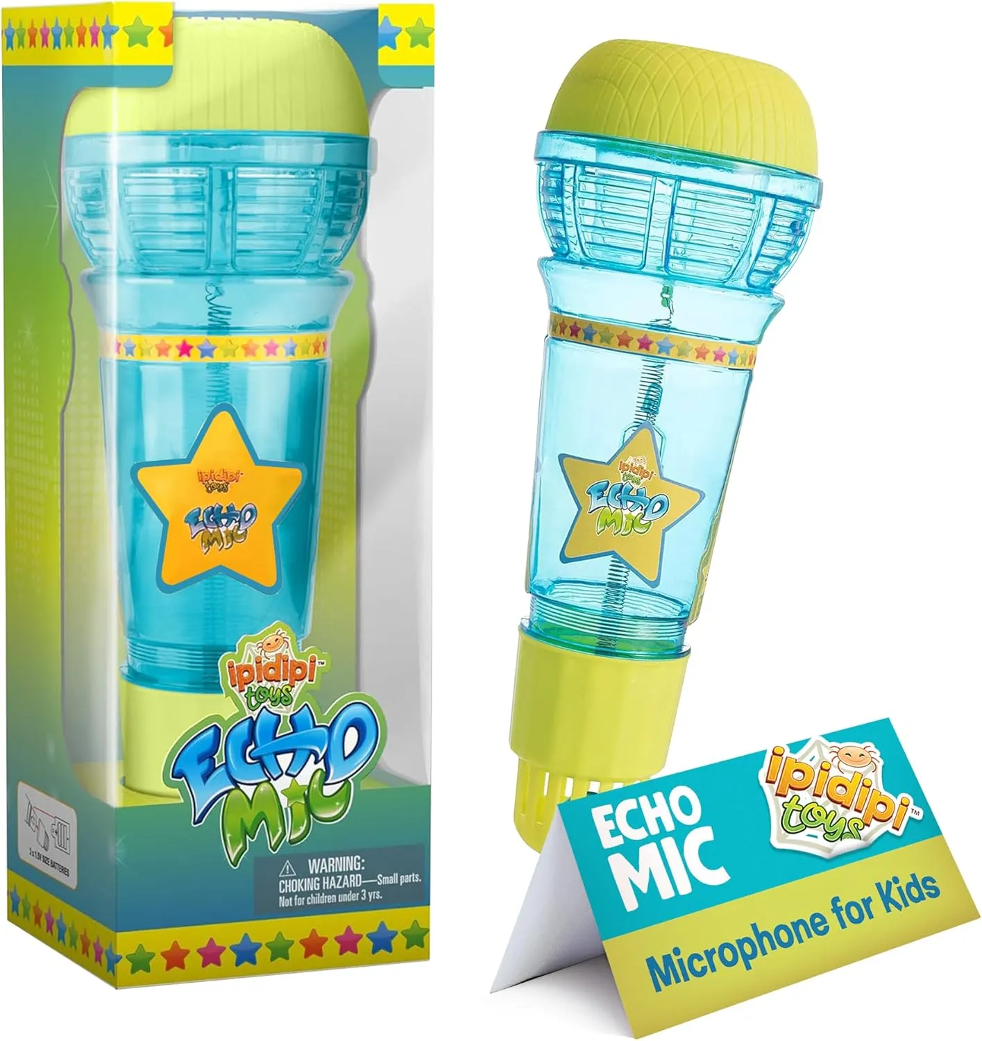 IPIDIPI TOYS Echo Microphone for Kids - Stocking Stuffers, Magic Microphone for Toddlers with Multicolored Flashing Light - Speech Therapy and Retro Gift Mic Toy for Boys (Blue/Yellow)