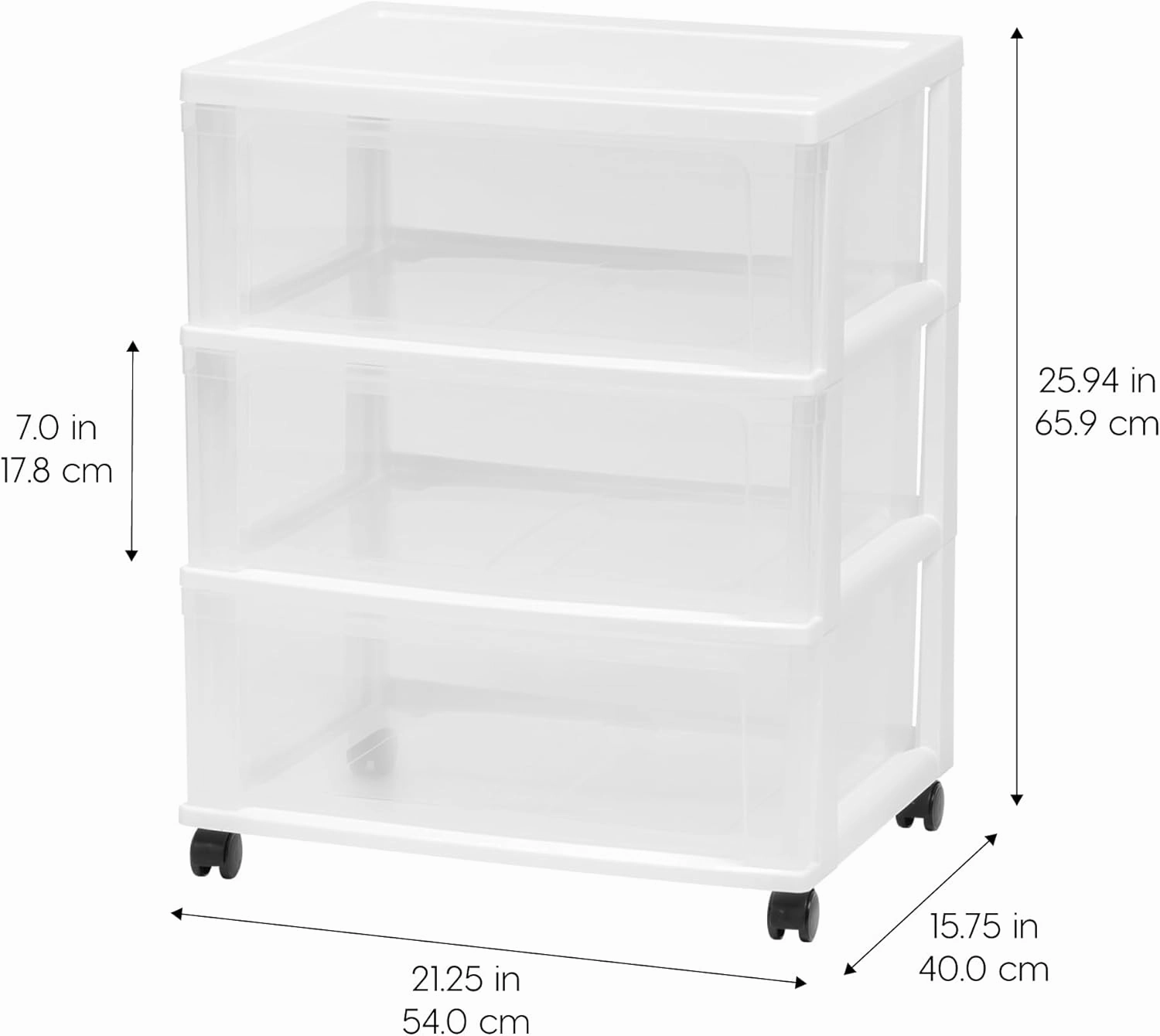 IRIS USA Plastic Drawer Storage Organizer Rolling Cart, with Wheels Casters, 3-Drawers, for Art Craft Supplies Dresser Closet Bathroom Dorm Bedroom Laundry Room, Wide, White