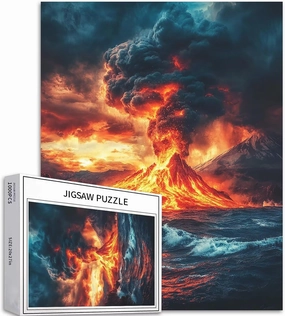 Island Volcano Eruption 1000 Piece Jigsaw Puzzles for Adults Oil Painting Style Art Puzzle Challenging Family Activity Games Colorful DIY Craft Puzzle for Home Decor Gifts 20×27 Inches